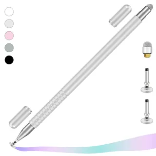 iMoebel Tablet Stift Eingabestift Universal, 2 in 1 Touchscreen Stift Stylus Pen mit 2 Magnetischen Kappen für Tablets Handy iPad iPhone Smartphone Samsung Huawei usw., Silber