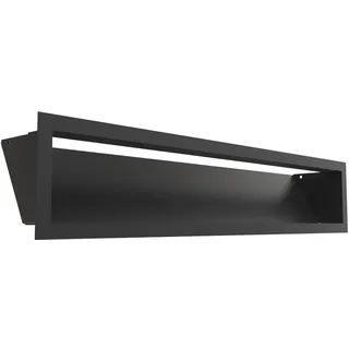 Kamin Lüftungsgitter LUFT 12×60 Schwarz Slim Set 4 Stück – modernes Warmluftgitter mit verdecktem 45° Lufteinlass, pulverbeschichtet, Front ohne sichtbare Fugen, für Kaminverkleidung