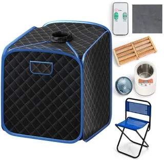 HOMASIS Mini Dampfsauna tragbar, Heimsauna mit Dampfgenerator 2 L, Sauna für Zuhause mit Fernbedienung, 9 Temperaturstufen & Timer, Mobile Saunazelt mit Klappstuhl & Fußmassagegerät (Schwarz)