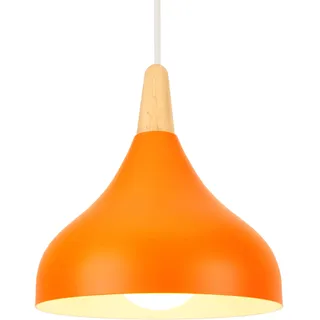 iDEGU 20cm Hängelampe Retro E27 Hängeleuchte Moderne Tropfenförmig Hut Deckenleuchte aus Metall Holz Pendelleuchte für Schlafzimmer Esszimmer Küche (Orange, 1 Stück)