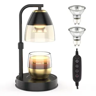 RAINBEAN Kerzenwärmer Lampe mit Timer Dimmer und höhenverstellbar elektrische Kerze Lampe Wärmer für Jar Duftkerzen mit 2 Glühbirnen für Haus Erwärmung Dekor Vintage, schwarz