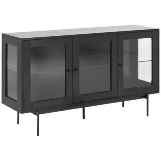 MID.YOU Sideboard, Klar, Schwarz Metall, Glas, Holzwerkstoff 2 Fächer, 140x82x40 cm