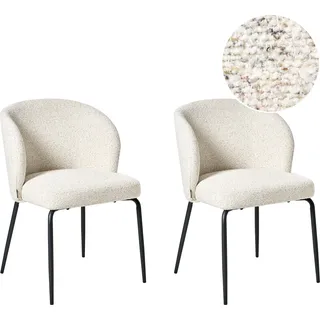 BELIANI Polsterstuhl 2er Set Hellbeige Bouclé Meliert mit Schwarzen Metallbeinen Ohne Armlehnen Modern Esszimmer Wohnzimmer Ausstattung Sitzmöbel - Beige, Schwarz