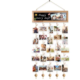 Fotovorhang zum Aufhängen, Fotos Aufhängen Fotowand mit 30 Klammern und Leine Wanddeko, Bilderrahmen Collage DIY Fotowand Fotogirlande für Geburtstag, Hochzeit, Weihnachten und Wohnkultur (braun)
