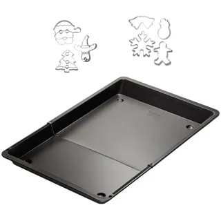Zenker 9931450 Backblech ausziehbar und 7 Weihnachtsausstecher, verstellbare Backblech und Ausstechformen Edelstahl, Backblech Backofen, Stahl, 36,5 bis 52 x 33 x 3 cm