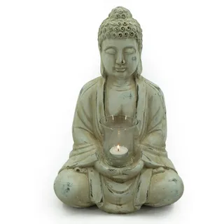 Noor LIVING Teelichthalter Buddha mit Teelichtglas, Höhe 40 cm, weiß