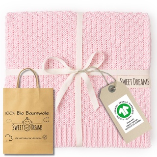 Mikos Babydecke GOTS 100% Bio Baumwolle - Weiche Strick Kuscheldecke Baumwolle - Warme Baumwolldecke für Neugeborene - Perfekt für Baby Erstausstattung - Vielseitige Baby Winterdecke (1043 Rosa)