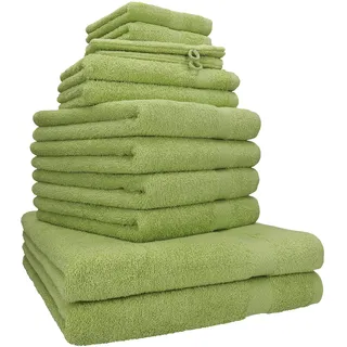 Betz Premium Handtuch-Set 12-teilig – 100% Baumwolle – Oeko-TEX® Zertifiziert – extra saugfähig & weich – hohe Grammatur – Duschtücher, Handtücher, Gästetücher & Waschhandschuhe - Farbe avocadogrün