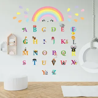 Bunte Regenbogen Alphabet Bildung Kinderzimmer Babyzimmer Kinder Niedlich Kinderzimmer Mädchen Modern Kinder Wandsticker Zimmer Dekoration