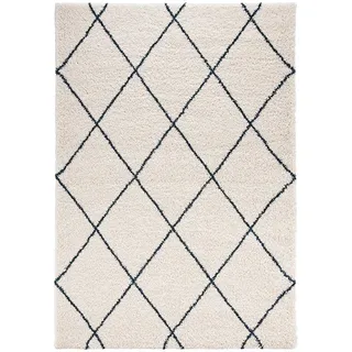 Mint Rugs Feel Teppich Hochflor Wohnzimmer-Teppich Weich Flauschig Langflor Shaggy Flokati Rauten Muster für Wohnzimmer Küche Flur oder Schlafzimmer Creme-Petrol 80x150 cm