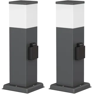 ledscom.de 2 Stück Pollerleuchte POLLY für außen, 35cm, anthrazit, Steckdose, inkl. G9 Leuchtmittel, 501lm, warmweiß