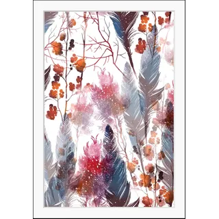 Queence »Ida« Blumen Blumenbilder Federn Kunst Pflanzen Pflanzenbilder HD Premium Poster-Druck inkl. Holzrahmen,