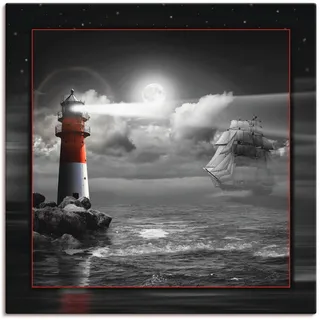 Artland Leinwandbild »Leuchtturm und Segelschiff im Mondschein« Küste 1 Stk. tlg. als Leinwandbild, Poster, Wandaufkleber in verschied. Größen, schwarz