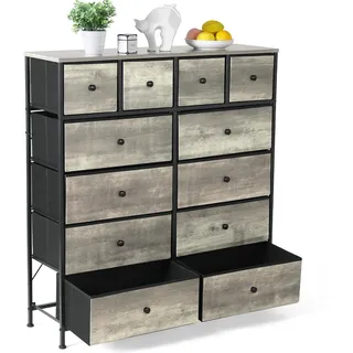 Clevich Stoff-Kommode, Schminktisch Schrank, Aufbewahrungsschrank, 12 Schubladen aus Stoff, Metallrahmen, industrieller Stil, für Wohnzimmer, Flur, Schlafzimmer (Grau)