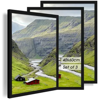 QPQIYIY Bilderrahmen 40x60 cm 3er set, Schwarz Bilderrahmen 60x40 Hergestellt aus Holzwerkstoff, Rahmen 40 x 60 cm ideal für Fotos, Bilder, Poster
