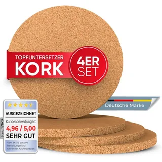 wortek Topfuntersetzer Kork Untersetzer Topf – 4er Set Korkuntersetzer rund, 19cm Durchmesser - Raclette Untersetzer Topfuntersetzer hitzebeständig Untersetzer Topf Kork