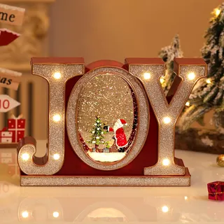 Lewondr LED Schneekugel Weihnachten mit Musik & Licht & Timer, JOY Elektrische Schneekugel Weihnachten mit 8 Weihnachtsliedern, Batteriebetrieben/USB-betrieben Weihnachtsmann Weihnachtslicht für Innen