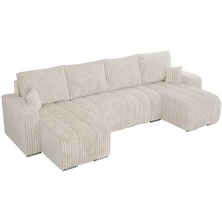 MKS Wohnlandschaft Kirasso U Beige Cord , Textil , U-Form , 320x86x147 cm , Wohnzimmer, Sofas & Couches, Wohnlandschaften, Wohnlandschaften in U-Form