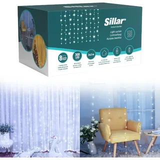 Lichtervorhang 3x3m USB Lichterkette 8 Modi mit Timer Innen Deko Garten Hochzeit Kaltweiß - Weiß