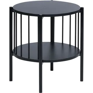 BELIANI Beistelltisch Schwarz MDF-Platte mit Metallbeinen Ablagefach Rund  40 cm Niedrig Offen Gitter-Optik Retro Wohnzimmertisch Sofatisch - Schwarz