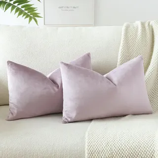JOTOM Samt Kissenbezug Kissenhülle Sofakissen Dekokissen Kissenbezüge für Sofa Wohnzimmer Schlafzimmer 2er Set 40x60 cm Rosa Lila
