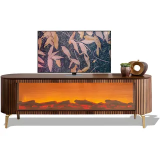 TV-Lowboard mit geriffelter Oberfläche, Bluetooth-Kamin und Farbwechsel - Braun