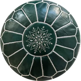 Marokkanischer Echtleder Pouf - Grün - Handgefertigt - gefüllt geliefert - Ottoman Sitzsack Fußhocker - Grün