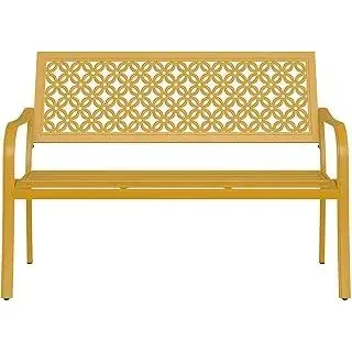 Grand patio Gartenbank Metall, Parkbank mit Rückenlehne & Armlehne, Eisenbank für 2-3 Sitzer, Ruhebank Retro-Stil, Gartenmöbel Stahl Gusseisen, Bänke für Garten, Park, Balkon (Schwefelgelb)