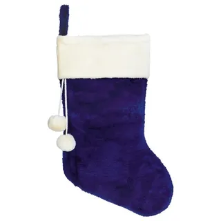 Weihnachtsstrumpf 60x55CM Blau Mit Weiß Kunst Fell Rand & Pom Poms Dekoration