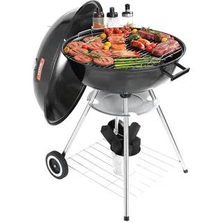 VEVOR Kettle Holzkohlegrill Kugelgrill 56 cm tragbar, Barbecue Kugelgrill mit Deckel, Leckeres BBQ, Picknickgrill mit großer Grillfläche, Holzkohle, Schwarz, 63 x 82 x 88 cm Holzkohle Rundgrill Reise