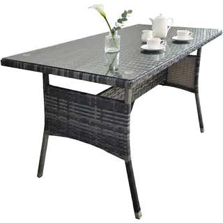 Relaxdays Gartentisch, HxBxT: 70 x 100 x 60 cm, wetterfest, Polyrattan, Glasplatte, Esstisch Garten & Balkon, Farbwahl