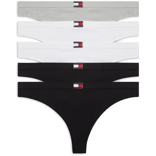 Tanga "5 PACK FLAG THONG", Damen, Gr. XL (42/44), 5 Stk., schwarz-weiß (grau, weiß, weiß, schwarz, schwarz), Jersey, Obermaterial: 95% Baumwolle, 5% Elasthan, TOMMY HILFIGER UNDERWEAR, körpernah, Unterhosen Tanga, mit Logo