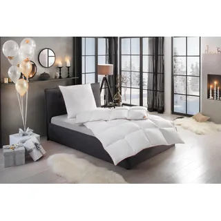 Gänsedaunenbettdecke + Kopfkissen RIBECO "Kalle", weiß, B/L: 155cm x 220cm Anzahl Teile 1, B/L: 80cm x 80cm Anzahl Teile 1, Bezug: Baumwolle Füllung: Gänsedaune/-feder, extrawarm, Bettdecken Bezug: 100% Baumwolle. Kopfkissen Bezug: 100% Baumwolle. Bettdecken Füllung: 90% Gänsedaunen, 10% Gänsefeder. Kopfkissen Füllung: 90% Gänsefeder, 10% Gänsedaunen, Bettwaren-Sets, Gänsedaunenbettdecke + Kopfkissen, pflegeleicht
