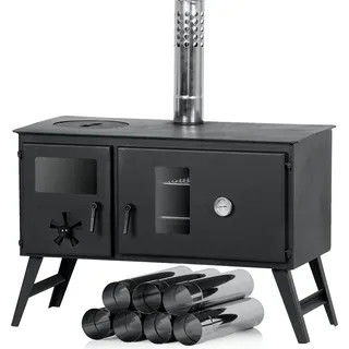 CampFeuer Zeltofen | 28,5 x 58,5 x 260 cm | Zeltheizung, Holzofen für Camping - Schwarz