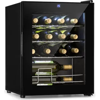 Klarstein Weinkühlschrank, 1 Zonen Getränkekühlschrank Klein, Kleiner Weinschrank 42L, Wein-Kühlschrank Klein mit Glastür, Indoor/Outdoor Flaschenkühlschrank, Wine Fridge 5-18°C, 16 Flaschen - Schwarz