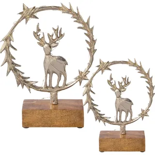 Creativ deco Dekofigur »LUMEN, Deko-Objekt Kranz mit Hirsch« Weihnachtsdeko, Batteriebetrieb, silberfarben