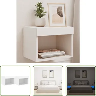 The Living Store Wand-Nachttische mit LED-Leuchten 2 Stk. Weiß - Weiß