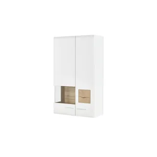 Innostyle Hängevitrine weiss mit schönen Hirnholz-Applikationen - Moderne Glasvitrine inkl. LED Beleuchtung - 80 x 136 x 37 cm (B/H/T)