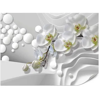 Muralo Fototapete für Badezimmer Geometrische Abstraktion Weiße Orchideen Blumen 200x140 , Grün, Gelb, Weiß , Papier , Abstrakt, Floral , Rechteckig , 200x140 cm , Tapeten & Wandverkleidungen, Fototapeten