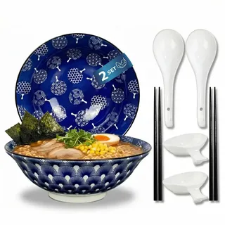 Urban Lifestyle Ramen Schüssel Set UCHIWA aus Porzellan Ramen Set Ø 20,5 cm mit Ramen Löffel, Dipschalen & Essstäbchen Suppenschalen & Müslischalen