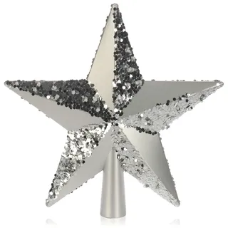 COM-FOUR COM-FOUR® Silberfarbene Christbaumspitze in Stern-Form - Weihnachtsbaumschmuck - Stern für die Weihnachtsbaum-Spitze - Christbaum-Schmuck aus Kunststoff (silberfarben. glitzernd)