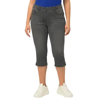 Ulla Popken Damen große Größen Übergrößen Plus Size Capri Jeans Sarah, schmale 5-Pocket-Form, Saumschlitz hellgrau Denim 44 818435904-44