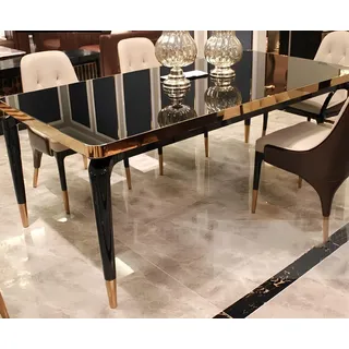 Luxus Designer Edelstahl Metall Ess Tisch Glas Bonzen Tische Wohn Zimmer Italien - Schwarz