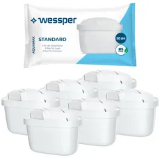 Wessper Wasserfilter Kartuschen für Kanne, Ersatz für Brita Maxtra + Filterkartuschen, Aktivkohlefilter Filter, Kompatibel Wasserfilter Brita Kanne , Dafi, und Aquaphor - 6 stück