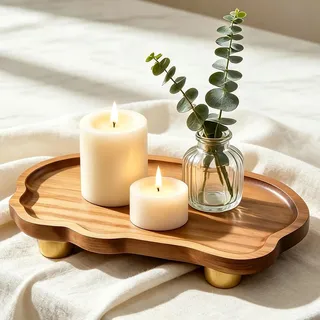 GZYYANG Holztablett Klein Servierplatte mit Füßen, 19 × 10.5 × 4 cm | Deko Tablett Dekotablett, Tablett Holz, Schminktisch Deko, Dekorative Kerzetablett, Vintage Holzteller für Couchtisch, Küche