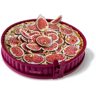 coox Quiche mit Glasplatte Ø 26 cm - Backen & Servieren in Einem I Antihaft-Silikon I Spülmaschinenfest I Kein Umsetzen I BPA-frei Dunkelrot