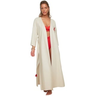 Trendyol Damen Embroidered and Gestickter Kimono Kaftan, Beige, M EU