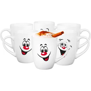 Glasmark Krosno Kaffeebecher Weiß Mit Henkel Becher Keramik Keramikbecher Set 6-teilig Coffee Mug Cup Teebecher Lustige Smileys 300 ml