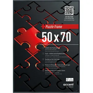 accent by nielsen Puzzlerahmen, 50 x 70 cm, Aluminium, Struktur Schwarz Matt, Posterrahmen zum Aufhängen im Hoch- & Querformat, bruchsicheres Kunstglas, Puzzle