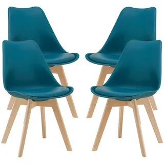 [en.casa] Esszimmerstuhl-Set 4 Tlg. Fläten , Türkis , Leder , 49x81x57 cm , Esszimmer, Stühle